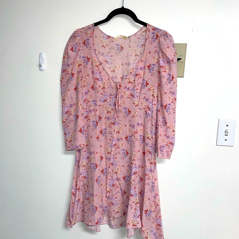 Loveshackfancy silk floral print mini dress in size 4.